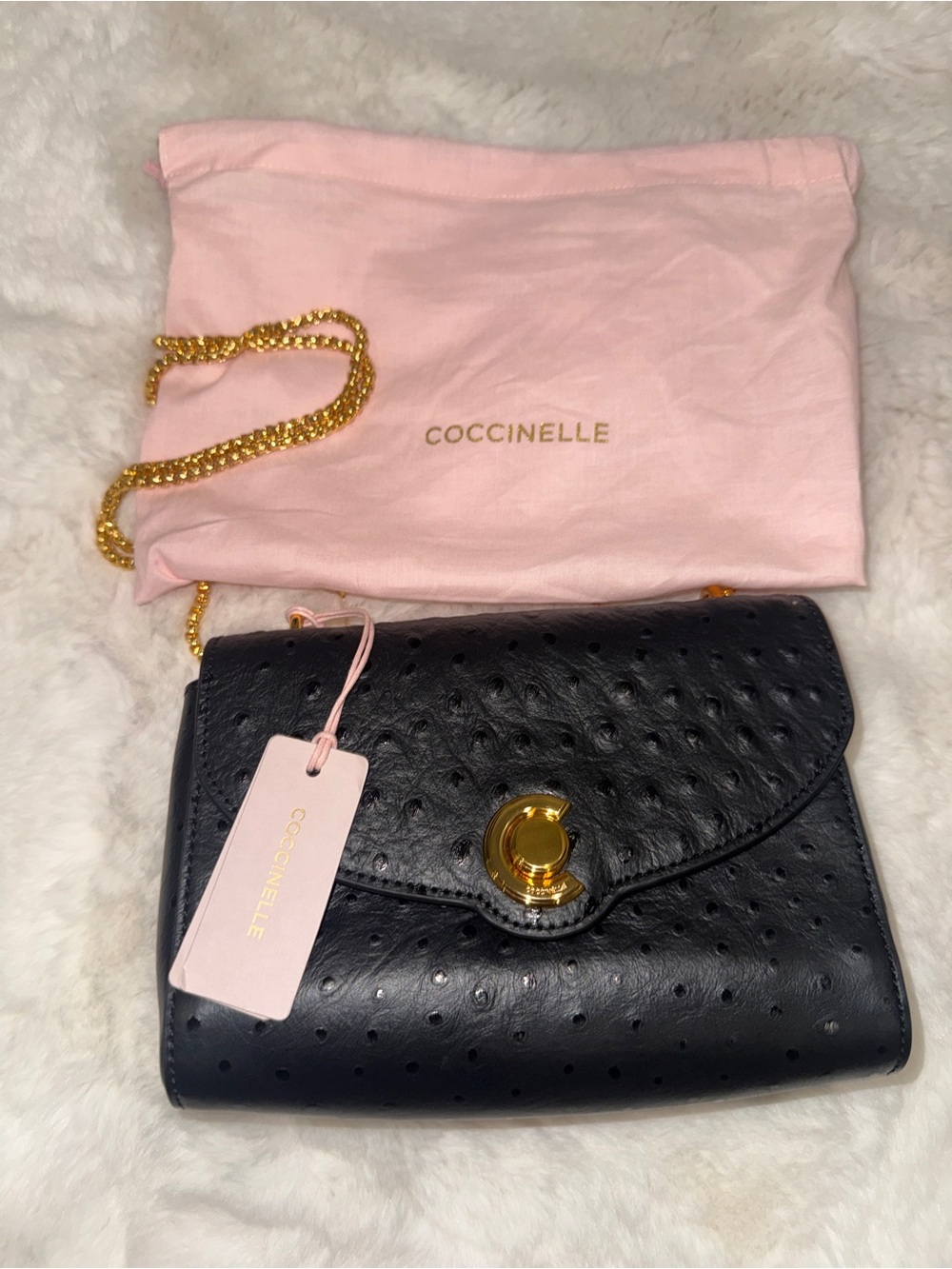 NWT Coccinelle Ostrich 2 way, Gold Chain + dustbag